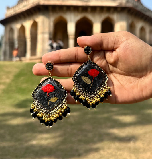 Obsidian Bloom Jhumka